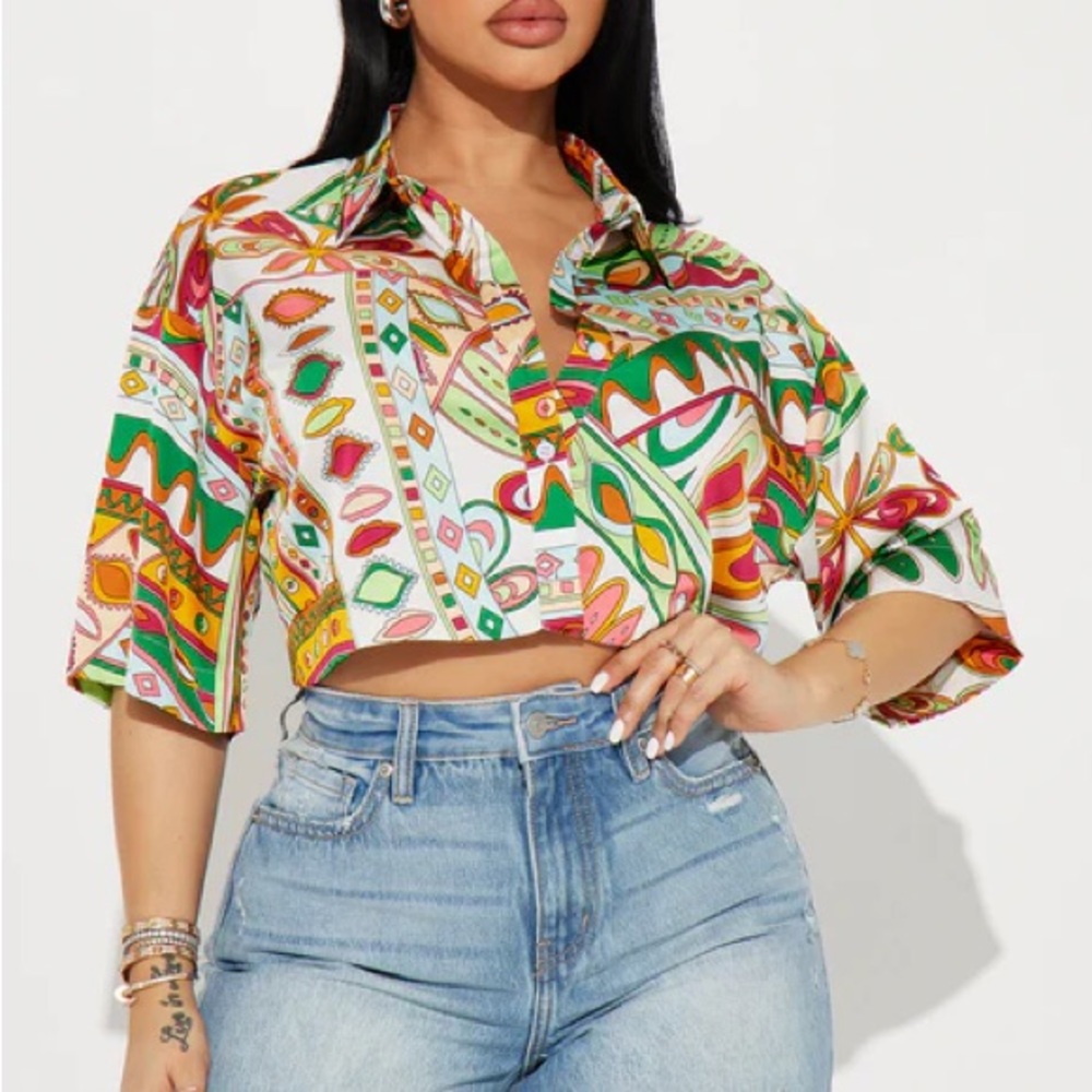 Fashion Nova Multicolor Patterned Blouse